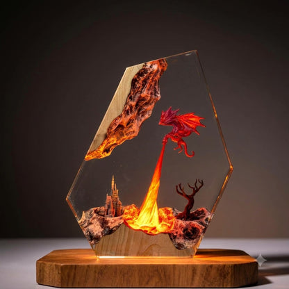 Crimson Dragon Flame Handcrafted Epoxy Resin LED Lamp