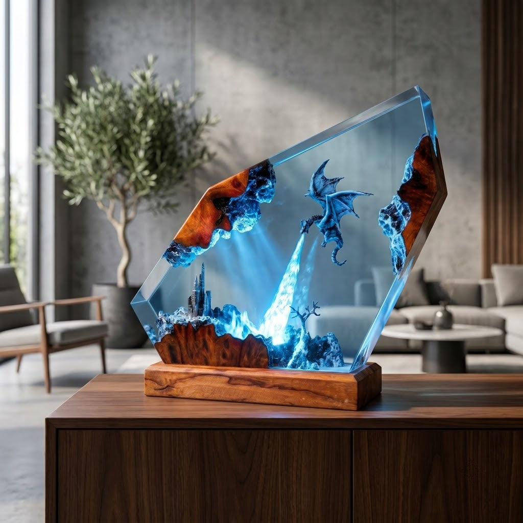 Frozen Dragon Kingdom Handcrafted Epoxy Resin LED Lamp