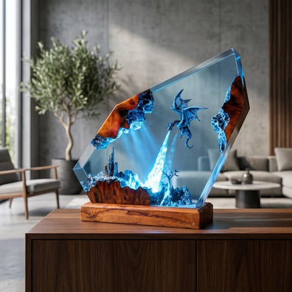 Frozen Dragon Kingdom Handcrafted Epoxy Resin LED Lamp