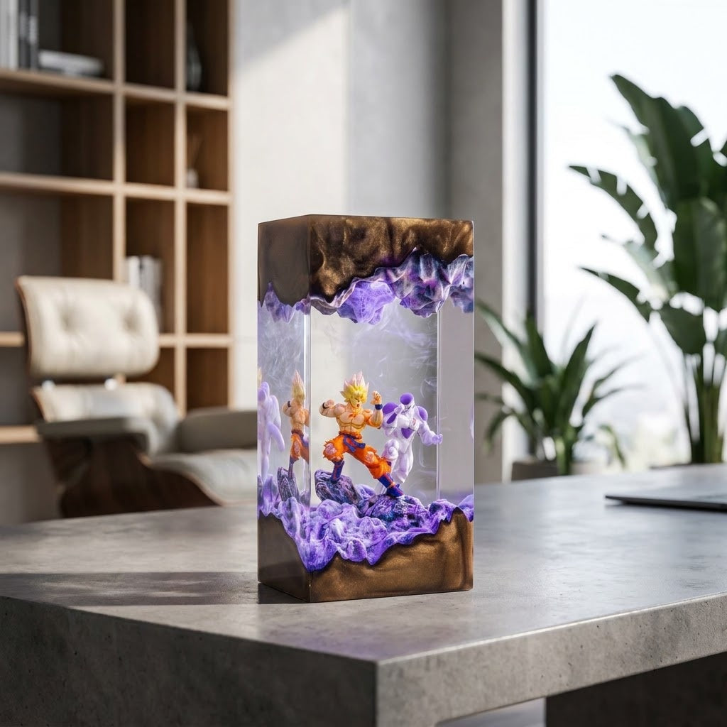 Fantasy Duel Scene Handcrafted Epoxy Resin LED Lamp