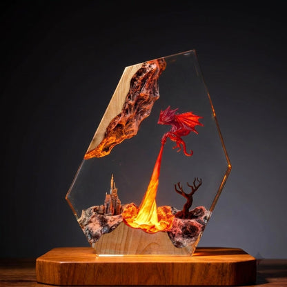 Crimson Dragon Flame Handcrafted Epoxy Resin LED Lamp