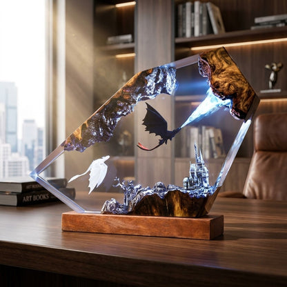 Dragon Guardian Kingdom Handcrafted Epoxy Resin LED Lamp