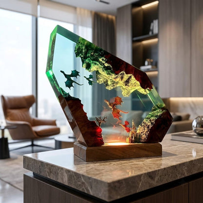Mystic Dragon Kingdom Handcrafted Epoxy Resin LED Lamp
