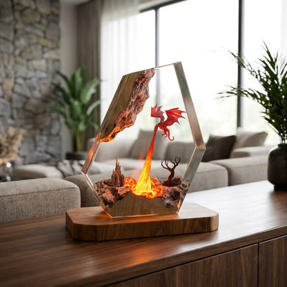 Crimson Dragon Flame Handcrafted Epoxy Resin LED Lamp