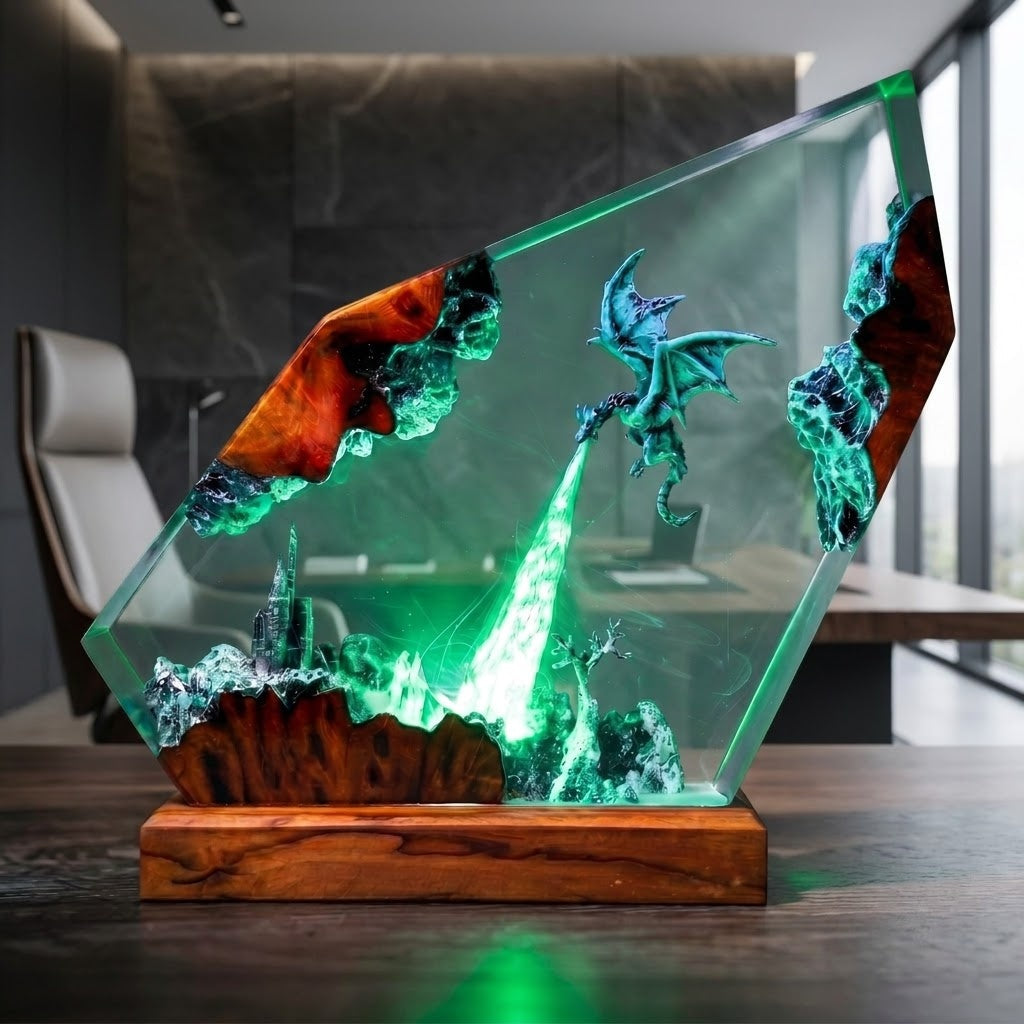 Frozen Dragon Kingdom Handcrafted Epoxy Resin LED Lamp