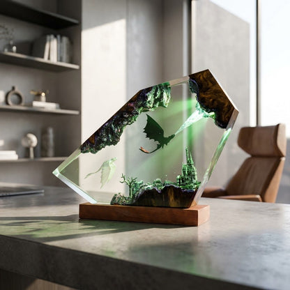 Dragon Guardian Kingdom Handcrafted Epoxy Resin LED Lamp