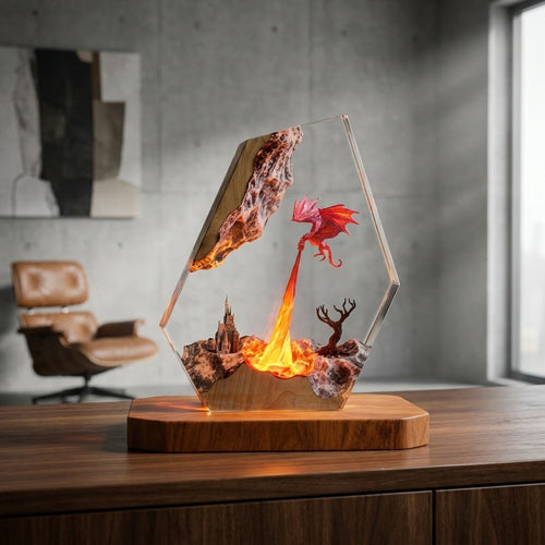 Crimson Dragon Flame Handcrafted Epoxy Resin LED Lamp