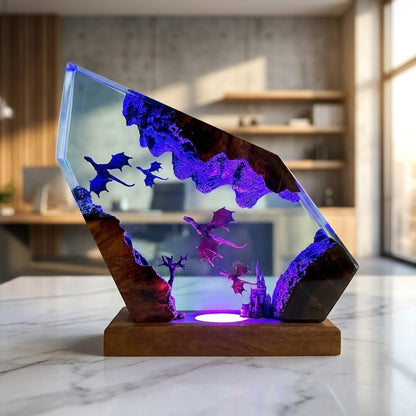 Mystic Dragon Kingdom Handcrafted Epoxy Resin LED Lamp