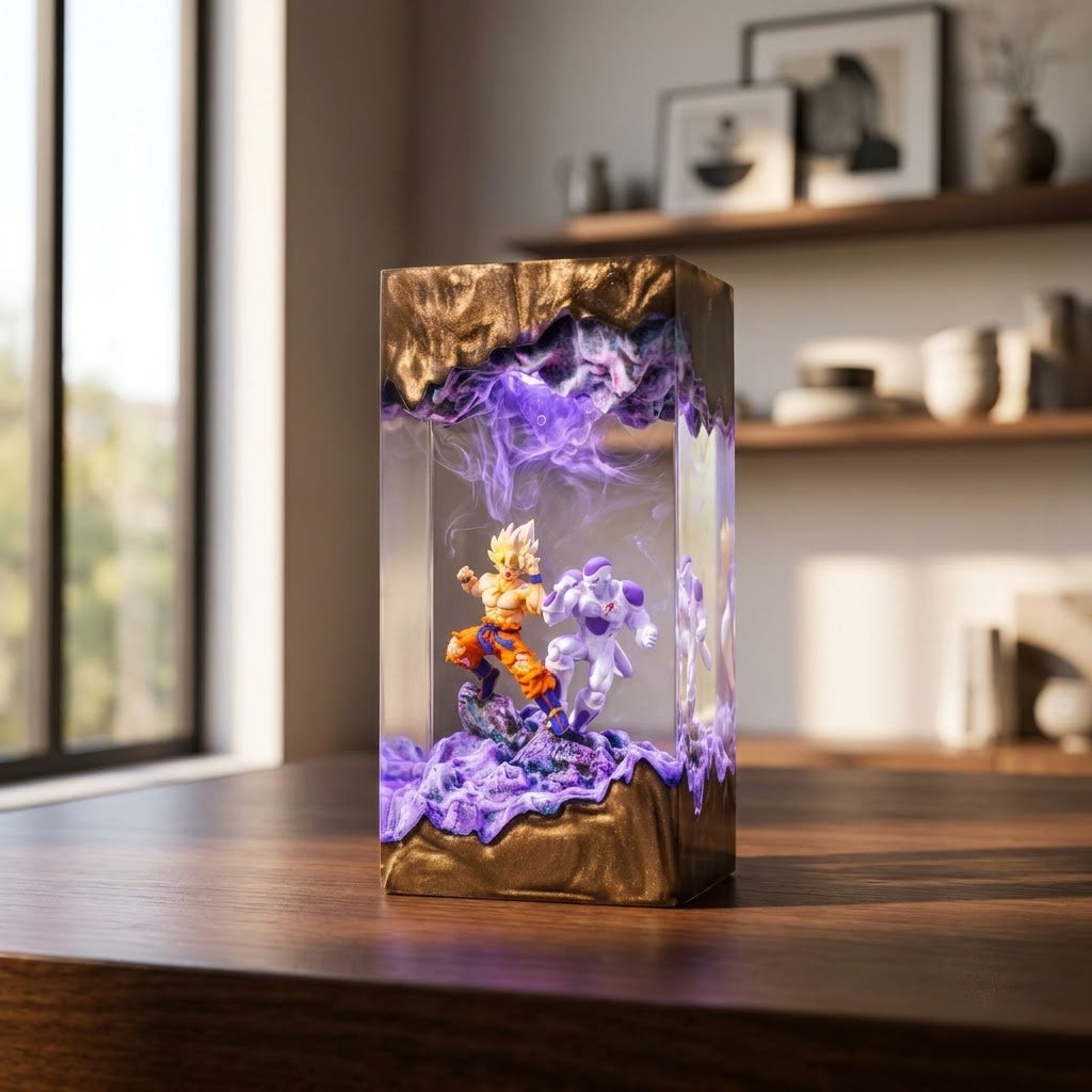 Fantasy Duel Scene Handcrafted Epoxy Resin LED Lamp