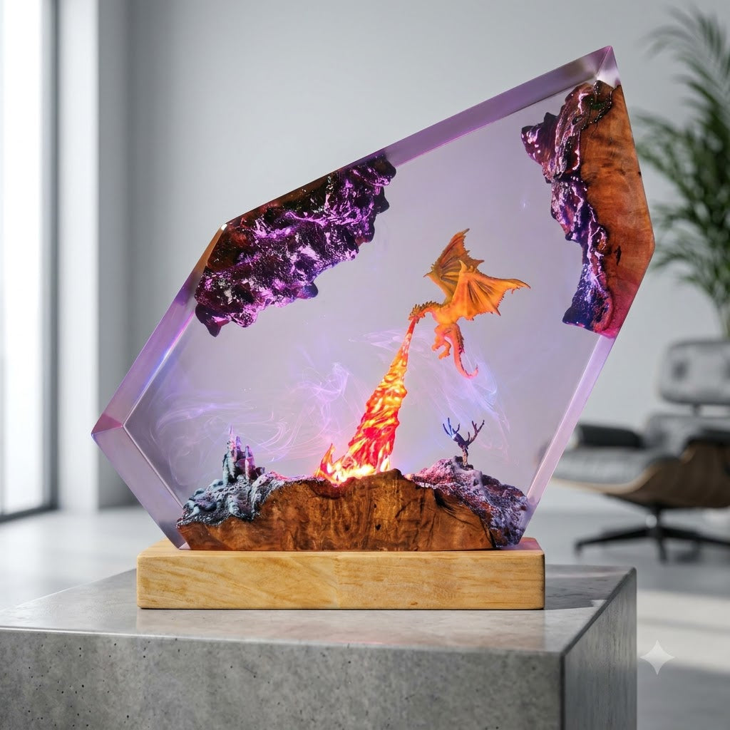 Frozen Dragon Kingdom Handcrafted Epoxy Resin LED Lamp