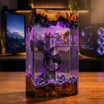 Dragon Castle Guardian Handcrafted Epoxy Resin LED Lamp