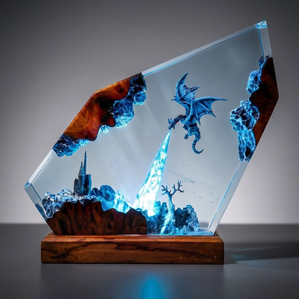 Frozen Dragon Kingdom Handcrafted Epoxy Resin LED Lamp
