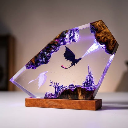 Dragon Guardian Kingdom Handcrafted Epoxy Resin LED Lamp