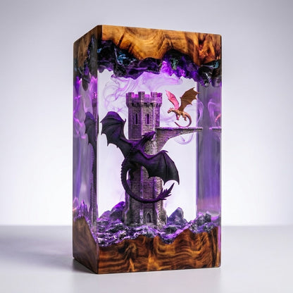 Dragon Castle Guardian Handcrafted Epoxy Resin LED Lamp