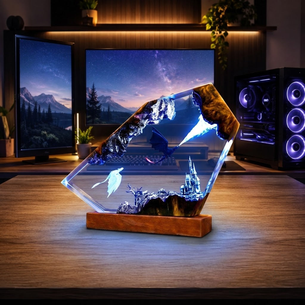 Dragon Guardian Kingdom Handcrafted Epoxy Resin LED Lamp