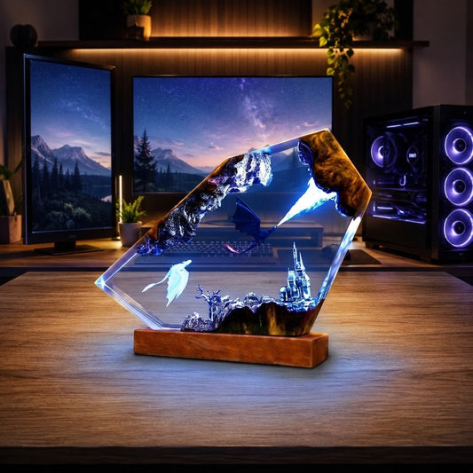 Dragon Guardian Kingdom Handcrafted Epoxy Resin LED Lamp