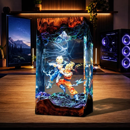 Epic Anime Warrior Battle Handcrafted Epoxy Resin LED Lamp