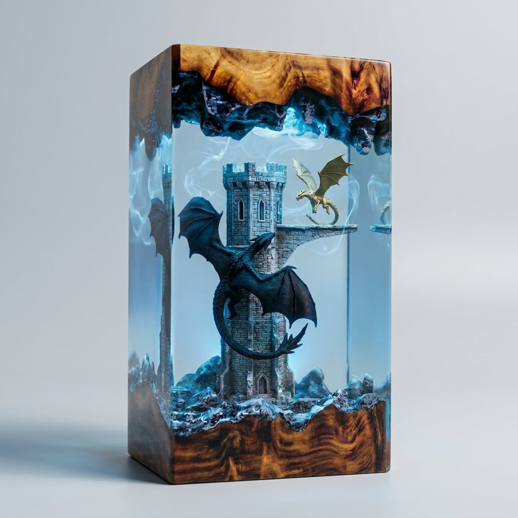 Dragon Castle Guardian Handcrafted Epoxy Resin LED Lamp