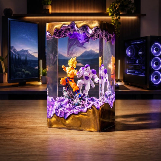 Fantasy Duel Scene Handcrafted Epoxy Resin LED Lamp