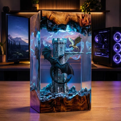Dragon Castle Guardian Handcrafted Epoxy Resin LED Lamp