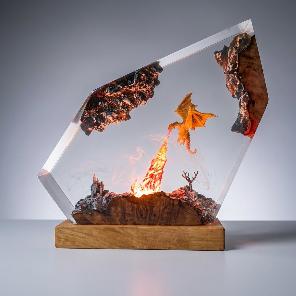 Frozen Dragon Kingdom Handcrafted Epoxy Resin LED Lamp