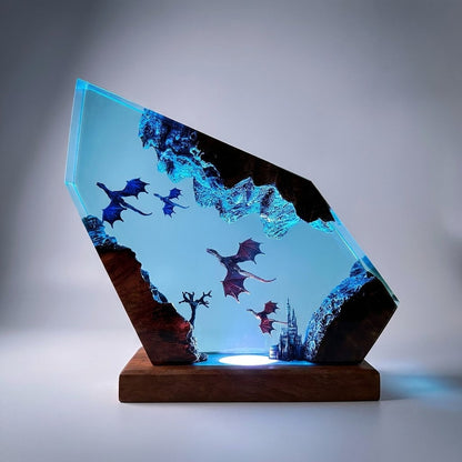 Mystic Dragon Kingdom Handcrafted Epoxy Resin LED Lamp