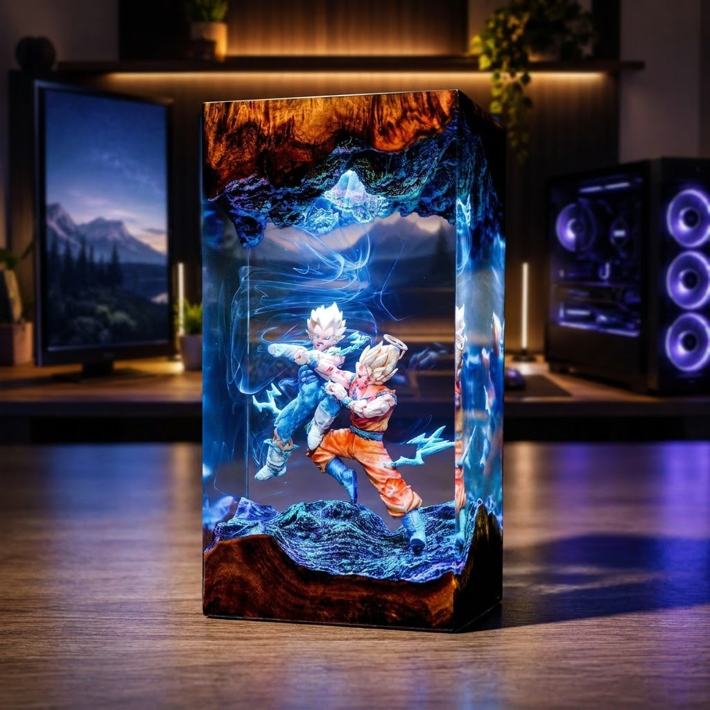 Epic Anime Warrior Battle Handcrafted Epoxy Resin LED Lamp