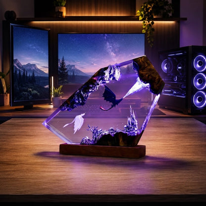 Dragon Guardian Kingdom Handcrafted Epoxy Resin LED Lamp