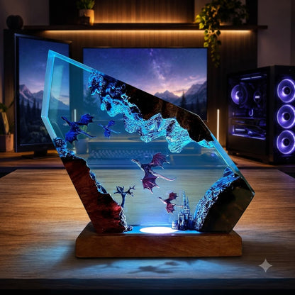Mystic Dragon Kingdom Handcrafted Epoxy Resin LED Lamp