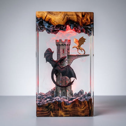 Dragon Castle Guardian Handcrafted Epoxy Resin LED Lamp