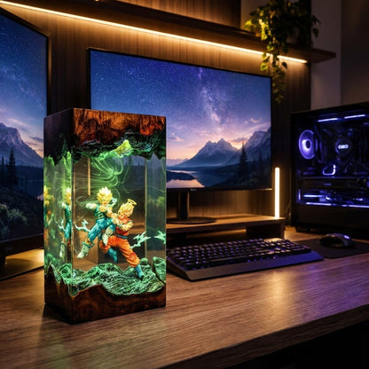 Epic Anime Warrior Battle Handcrafted Epoxy Resin LED Lamp