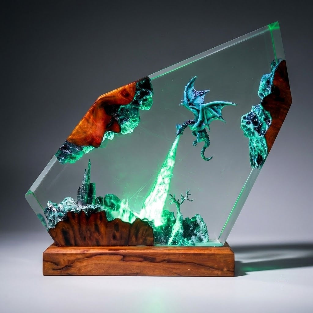 Frozen Dragon Kingdom Handcrafted Epoxy Resin LED Lamp