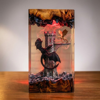 Dragon Castle Guardian Handcrafted Epoxy Resin LED Lamp
