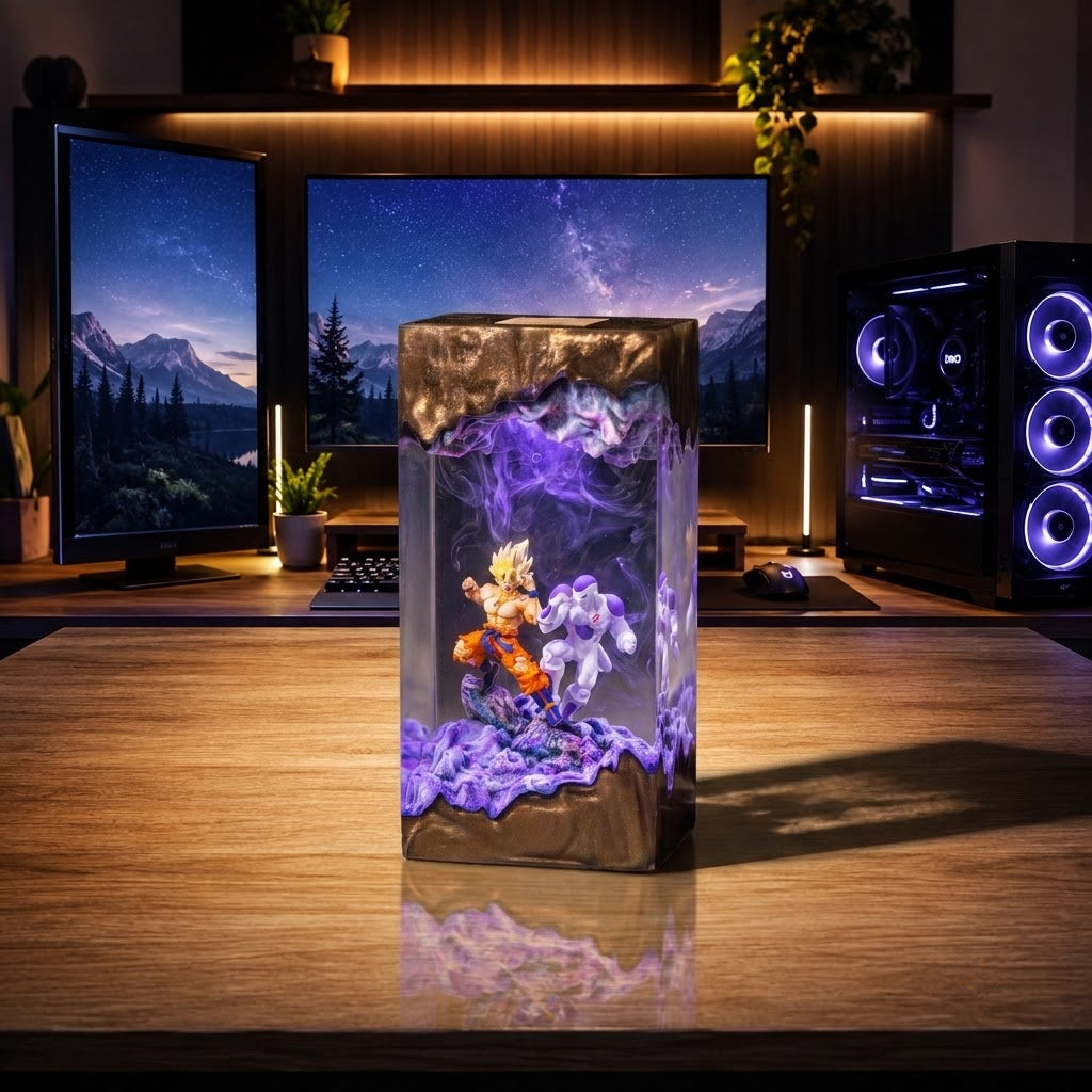 Fantasy Duel Scene Handcrafted Epoxy Resin LED Lamp
