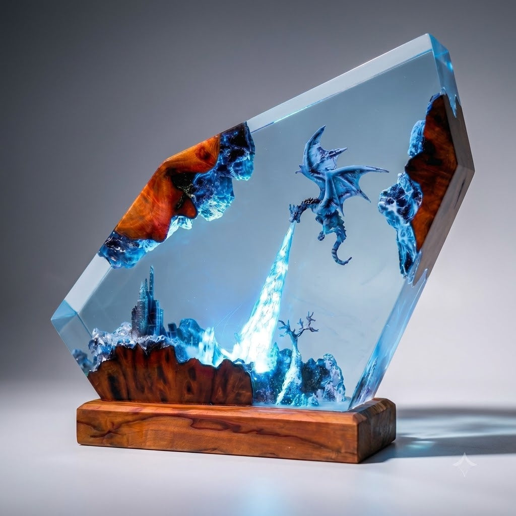 Frozen Dragon Kingdom Handcrafted Epoxy Resin LED Lamp