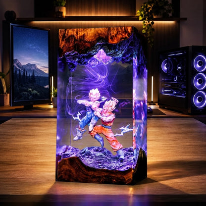 Epic Anime Warrior Battle Handcrafted Epoxy Resin LED Lamp