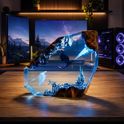 Dragon Guardian Kingdom Handcrafted Epoxy Resin LED Lamp