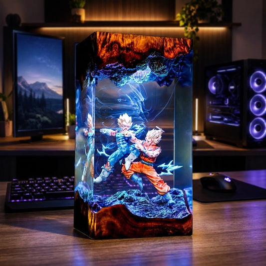 Epic Anime Warrior Battle Handcrafted Epoxy Resin LED Lamp