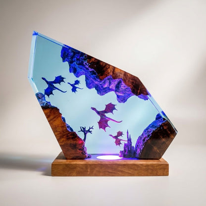 Mystic Dragon Kingdom Handcrafted Epoxy Resin LED Lamp
