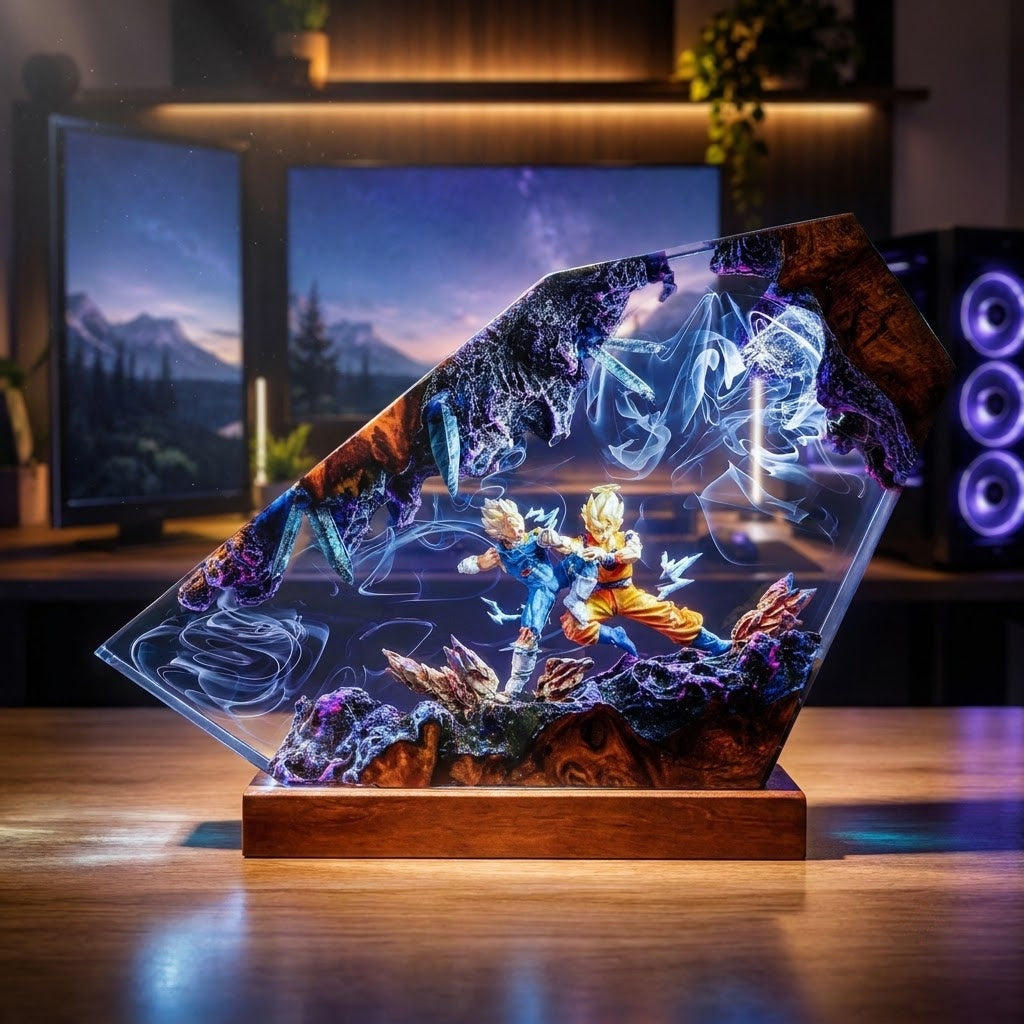 Fantasy Fusion Warriors Handcrafted Epoxy Resin LED Lamp