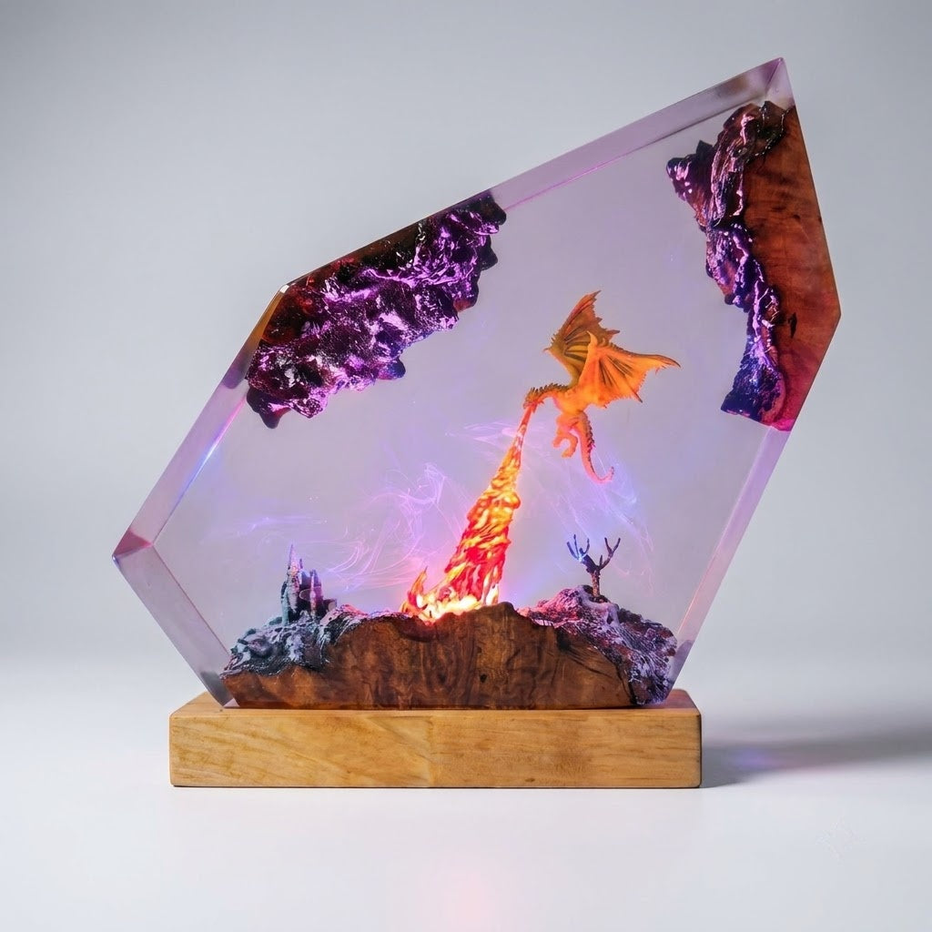 Frozen Dragon Kingdom Handcrafted Epoxy Resin LED Lamp